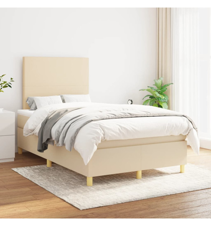 Sommier à lattes de lit avec matelas Crème 120x200 cm Tissu | Mobilier & Déco