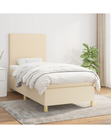 Sommier à lattes de lit avec matelas Crème 100x200 cm Tissu | Mobilier & Déco