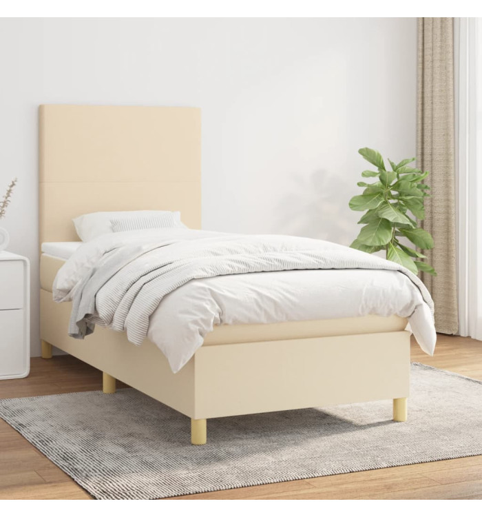 Sommier à lattes de lit avec matelas Crème 100x200 cm Tissu | Mobilier & Déco