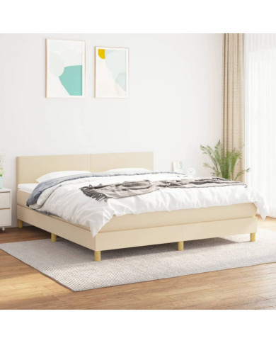 Sommier à lattes de lit avec matelas Crème 160x200 cm Tissu | Mobilier & Déco
