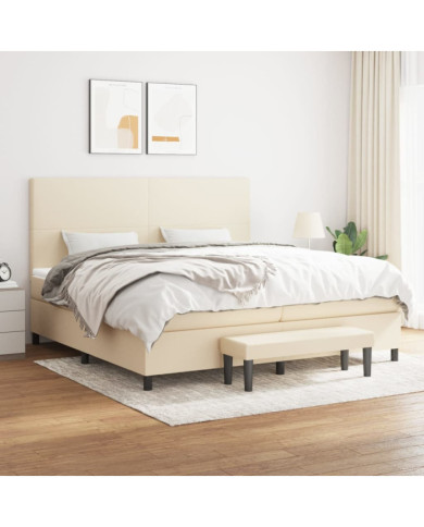 Sommier à lattes de lit avec matelas Crème 200x200 cm Tissu | Mobilier & Déco
