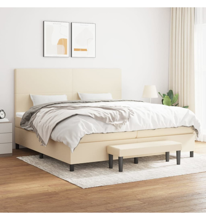 Sommier à lattes de lit avec matelas Crème 200x200 cm Tissu | Mobilier & Déco