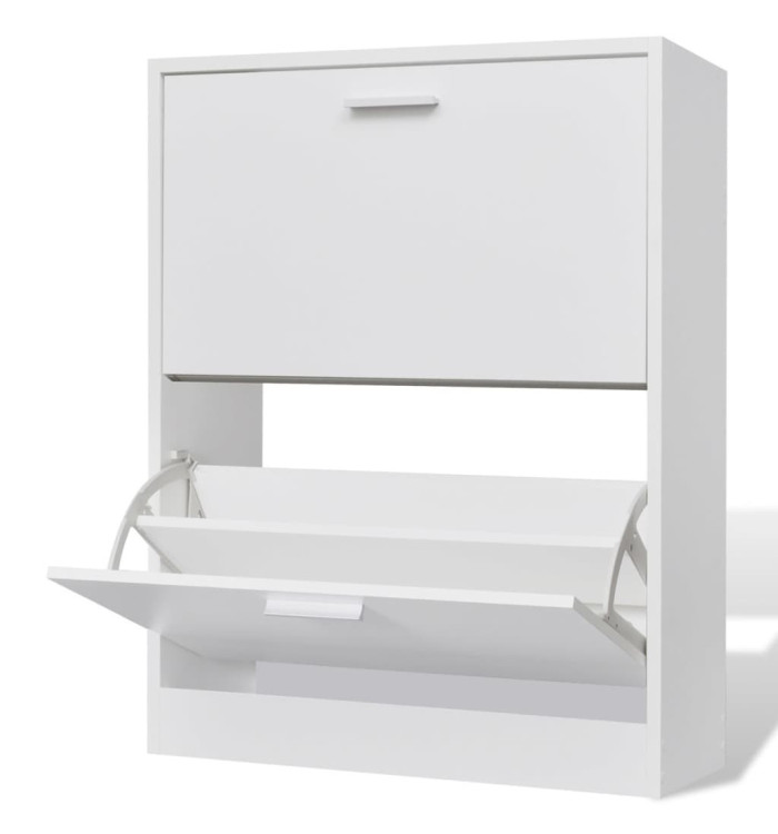 Meuble à chaussures en bois avec 2 compartiments Blanc | Mobilier & Déco