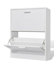 Meuble à chaussures en bois avec 2 compartiments Blanc | Mobilier & Déco