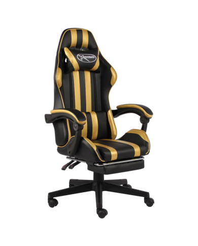 Fauteuil de jeux vidéo avec repose-pied Noir et doré Similicuir | Mobilier & Déco