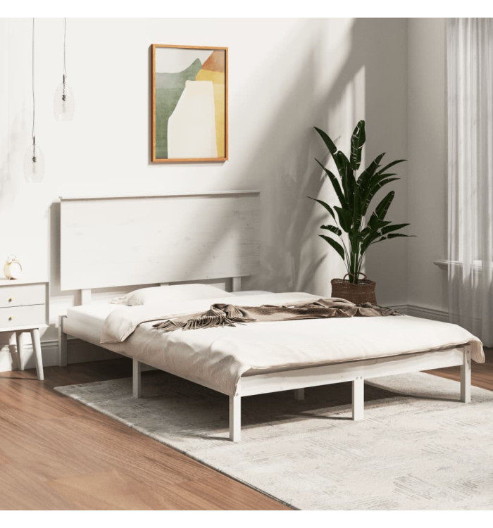 Cadre de lit sans matelas blanc 120x200 cm bois de pin massif | Mobilier & Déco
