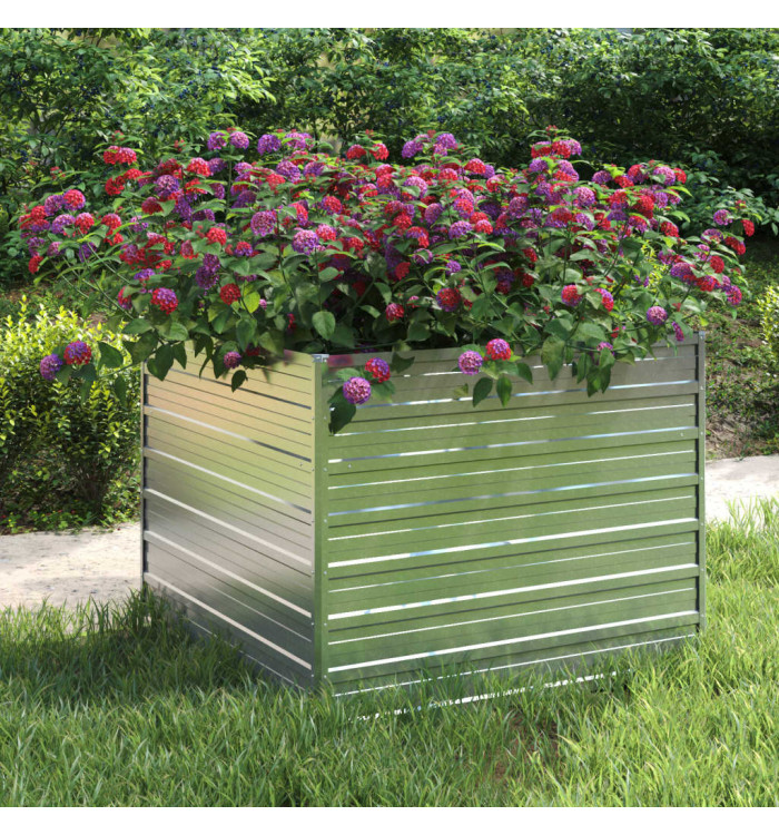 Lit surélevé de jardin 100x100x77 cm Acier galvanisé Argenté | Mobilier & Déco