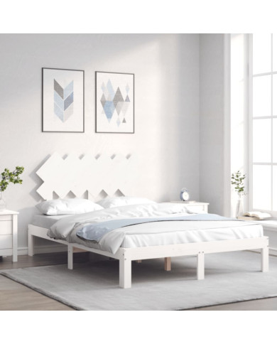 Cadre de lit sans matelas blanc bois de pin massif | Mobilier & Déco