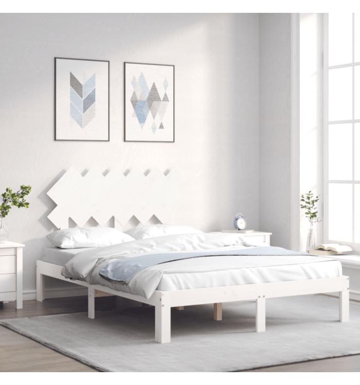 Cadre de lit sans matelas blanc bois de pin massif | Mobilier & Déco