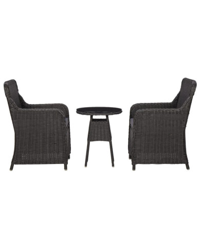 Mobilier de bistro 3 pcs avec coussins Résine tressée Noir | Mobilier & Déco
