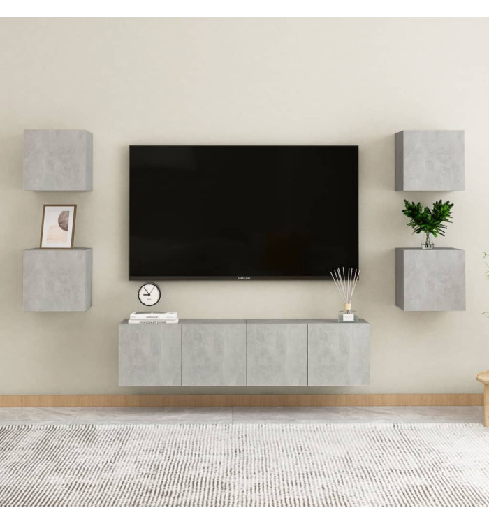 Ensemble de meubles TV 6 pcs Gris béton Bois d'ingénierie | Mobilier & Déco