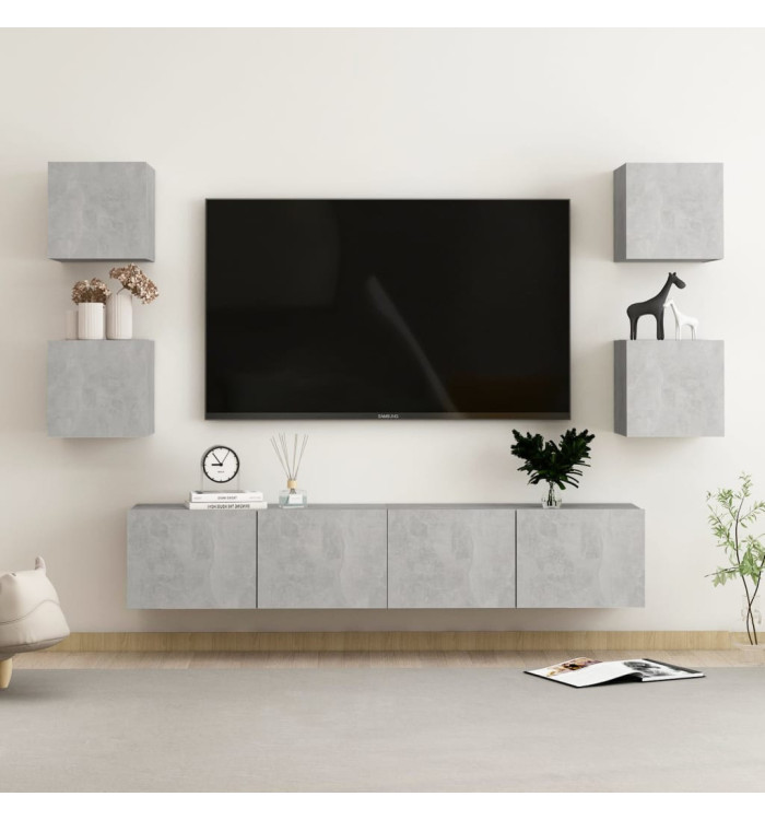 Ensemble de meubles TV 6 pcs Gris béton Bois d'ingénierie | Mobilier & Déco