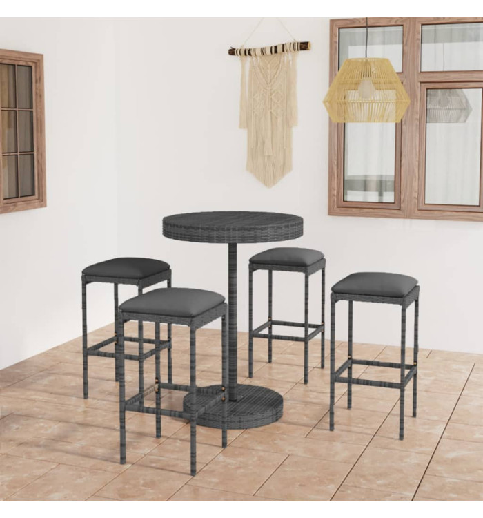 Ensemble de bar de jardin 5 pcs et coussins Résine tressée Gris | Mobilier & Déco