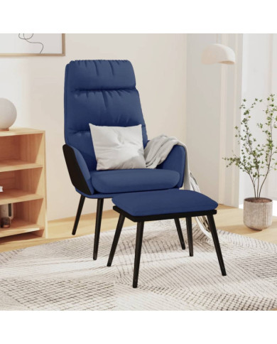 Chaise de relaxation avec tabouret Bleu Tissu et similicuir | Mobilier & Déco