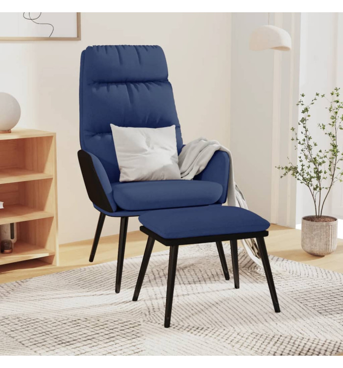 Chaise de relaxation avec tabouret Bleu Tissu et similicuir | Mobilier & Déco