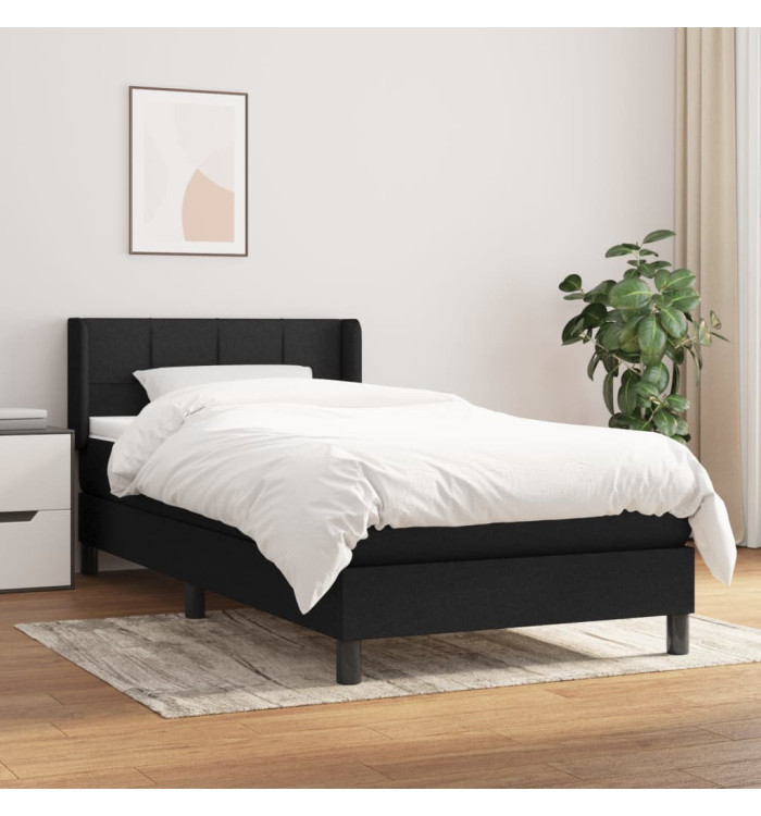 Sommier à lattes de lit avec matelas Noir 100x200 cm Tissu | Mobilier & Déco