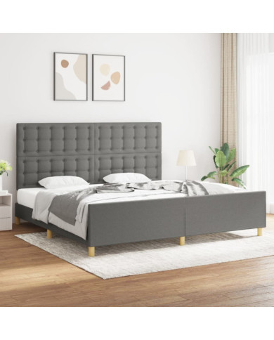 Cadre de lit sans matelas gris foncé 200x200 cm tissu | Mobilier & Déco