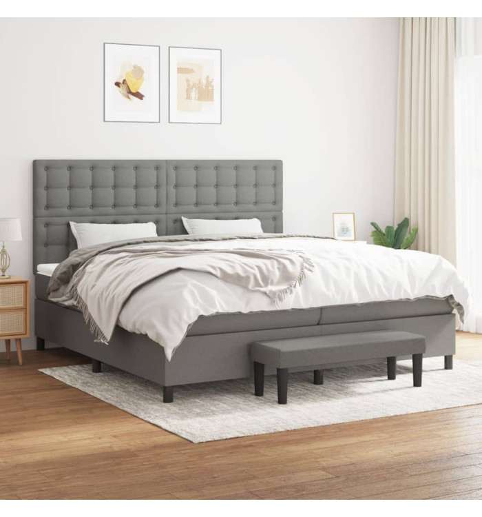 Sommier à lattes de lit avec matelas Gris foncé 200x200cm Tissu | Mobilier & Déco