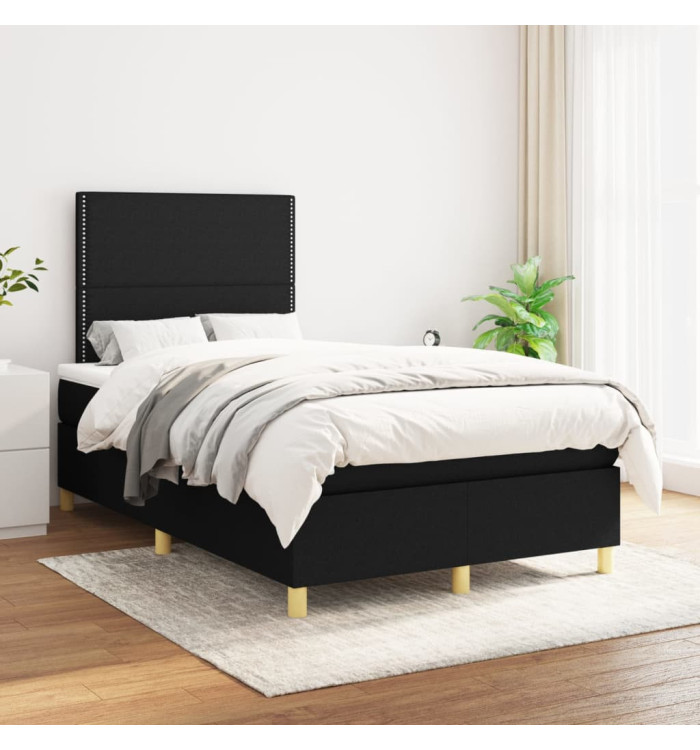Sommier à lattes de lit avec matelas Noir 120x200 cm Tissu | Mobilier & Déco