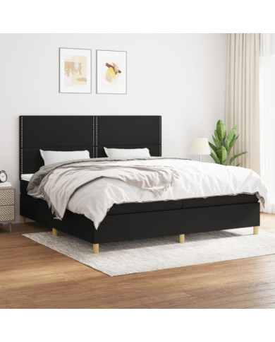Sommier à lattes de lit avec matelas Noir 200x200 cm Tissu | Mobilier & Déco