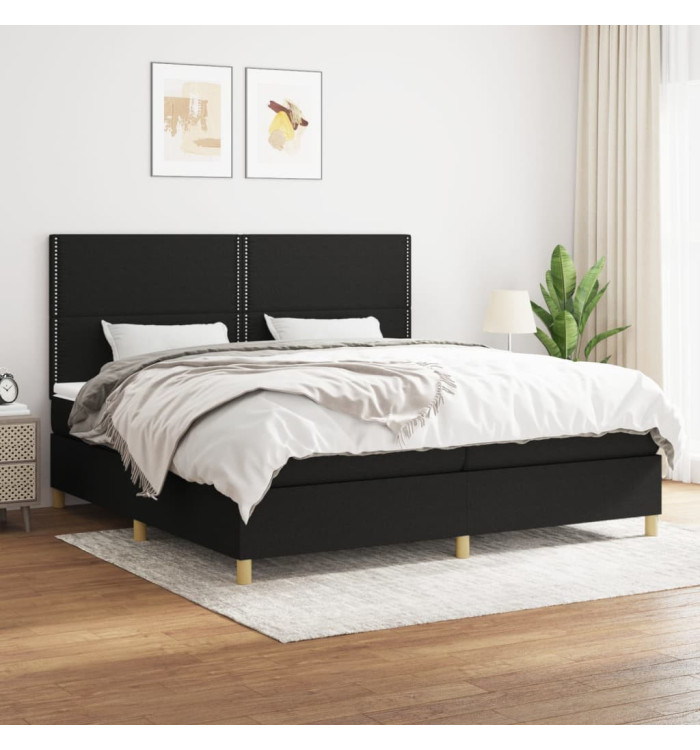 Sommier à lattes de lit avec matelas Noir 200x200 cm Tissu | Mobilier & Déco