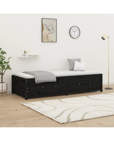 Lit de jour sans matelas noir 75x190 cm bois de pin massif | Mobilier & Déco