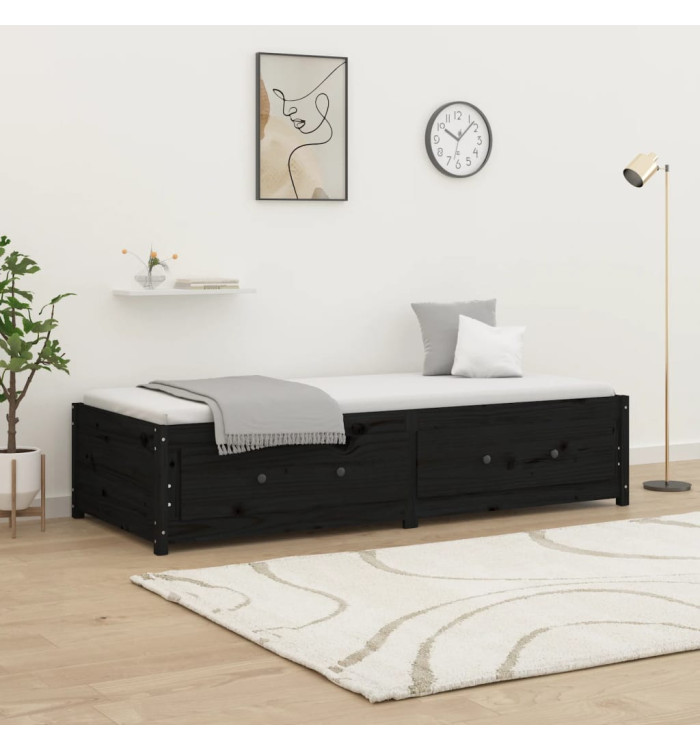 Lit de jour sans matelas noir 75x190 cm bois de pin massif | Mobilier & Déco