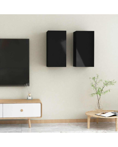 Meubles TV 2 pcs Noir brillant 30,5x30x60 cm Bois d’ingénierie | Mobilier & Déco