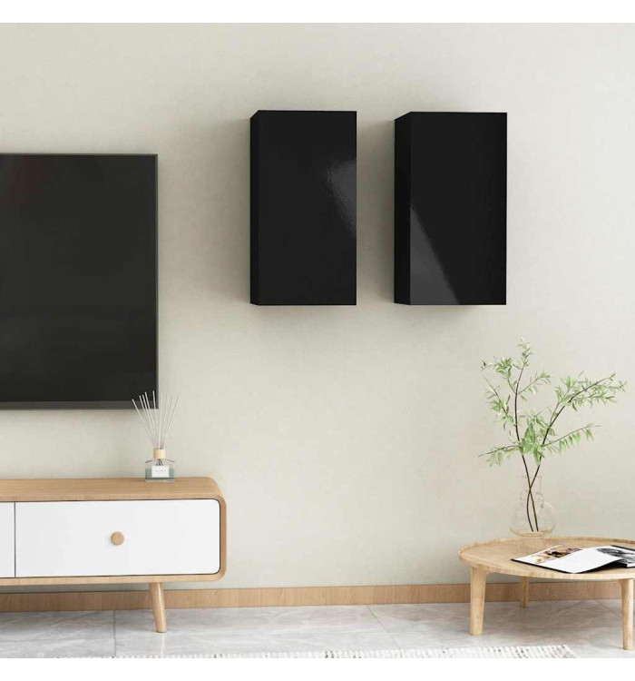 Meubles TV 2 pcs Noir brillant 30,5x30x60 cm Bois d’ingénierie | Mobilier & Déco