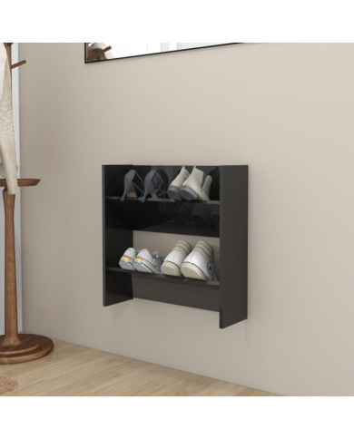 Armoire à chaussures murale noir brillant bois d'ingénierie | Mobilier & Déco