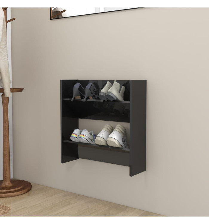 Armoire à chaussures murale noir brillant bois d'ingénierie | Mobilier & Déco