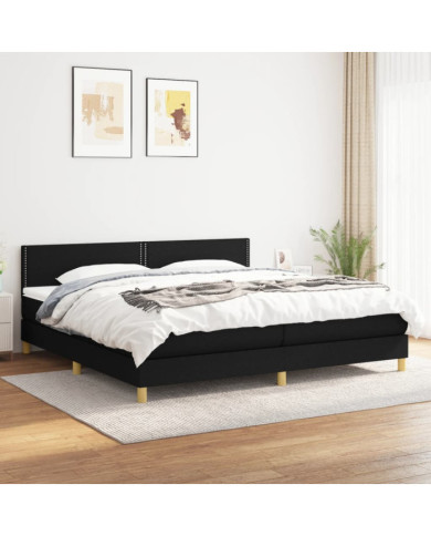 Sommier à lattes de lit avec matelas Noir 200x200 cm Tissu | Mobilier & Déco