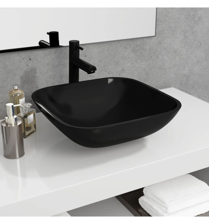 Lavabo Verre 42x42x14 cm Noir | Mobilier & Déco