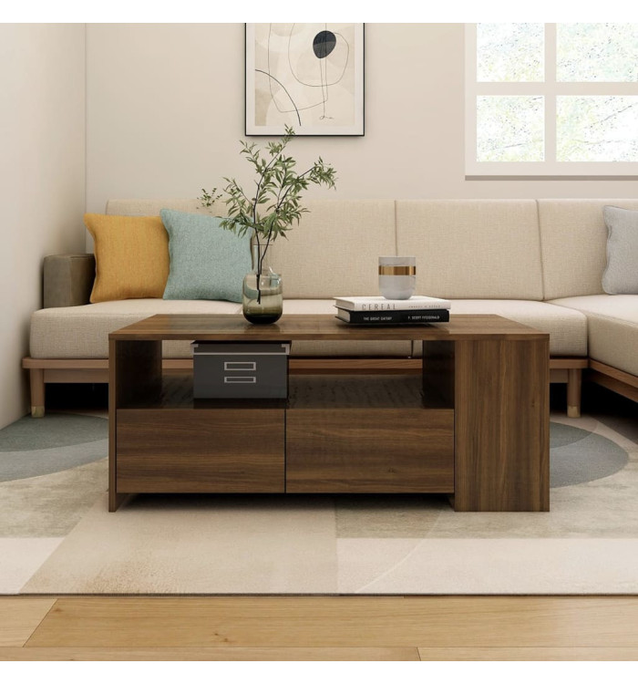 Table basse chêne marron 102x55x42 cm bois d'ingénierie | Mobilier & Déco