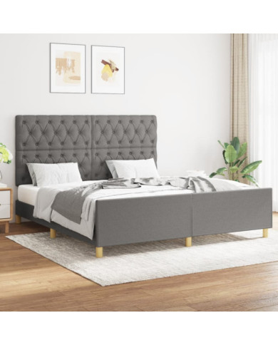 Cadre de lit sans matelas gris foncé 160x200 cm tissu | Mobilier & Déco