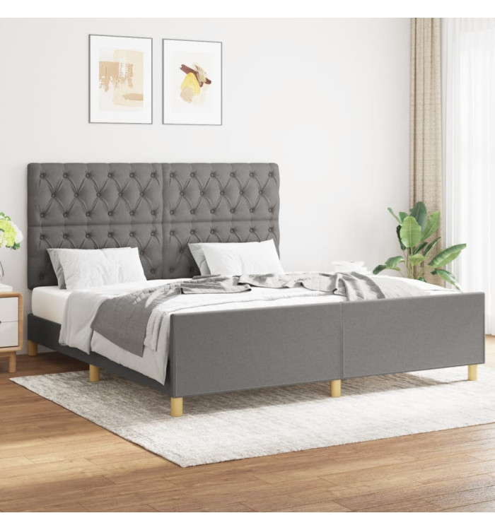 Cadre de lit sans matelas gris foncé 160x200 cm tissu | Mobilier & Déco