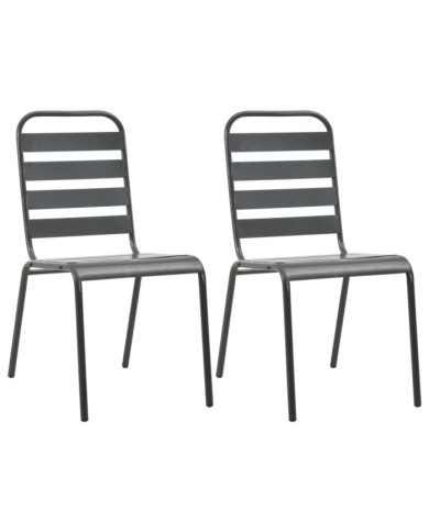 Chaises empilables de d'extérieur lot de 2 Acier Gris | Mobilier & Déco