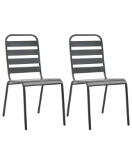 Chaises empilables de d'extérieur lot de 2 Acier Gris | Mobilier & Déco