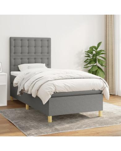 Sommier à lattes de lit avec matelas Gris foncé 100x200cm Tissu | Mobilier & Déco