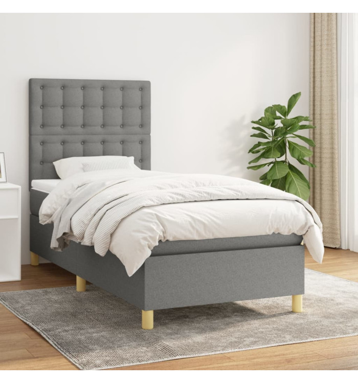 Sommier à lattes de lit avec matelas Gris foncé 100x200cm Tissu | Mobilier & Déco