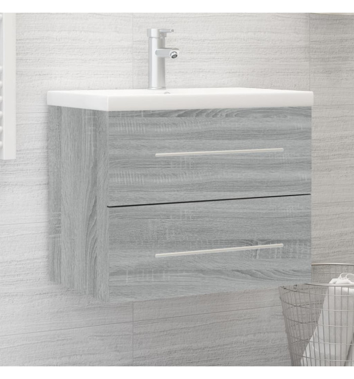 Meuble lavabo avec bassin intégré Sonoma gris Bois d'ingénierie | Mobilier & Déco