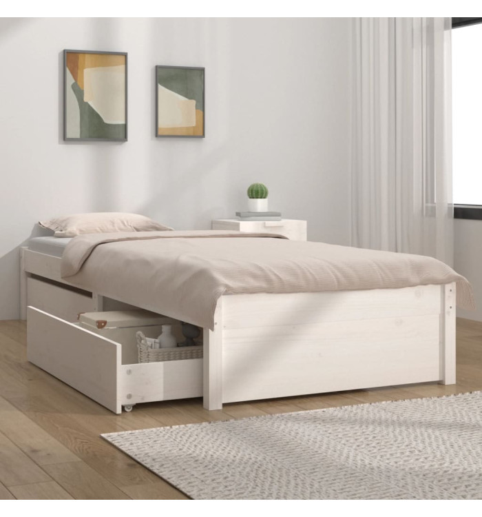 Cadre de lit sans matelas avec tiroirs blanc | Mobilier & Déco