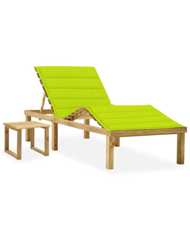 Chaise longue de jardin avec table et coussin Pin imprégné | Mobilier & Déco
