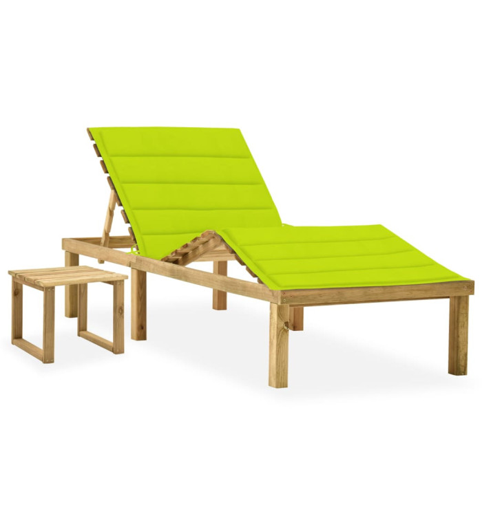 Chaise longue de jardin avec table et coussin Pin imprégné | Mobilier & Déco