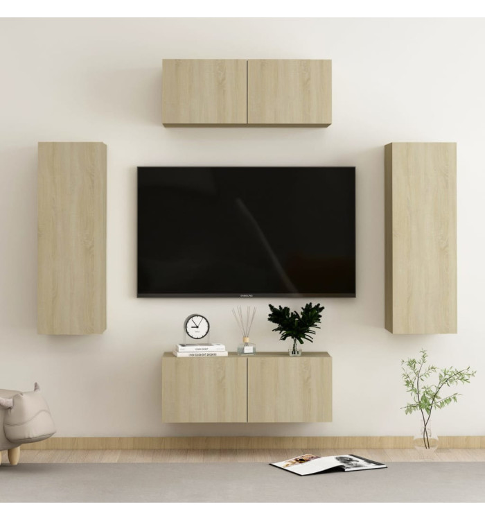 Ensemble de meubles TV 4 pcs Chêne sonoma Bois d'ingénierie | Mobilier & Déco