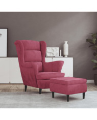 Fauteuil à oreilles avec tabouret bordeaux velours | Mobilier & Déco