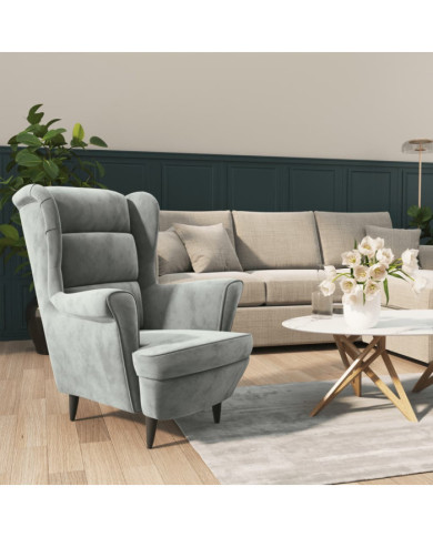 Fauteuil gris clair velours | Mobilier & Déco