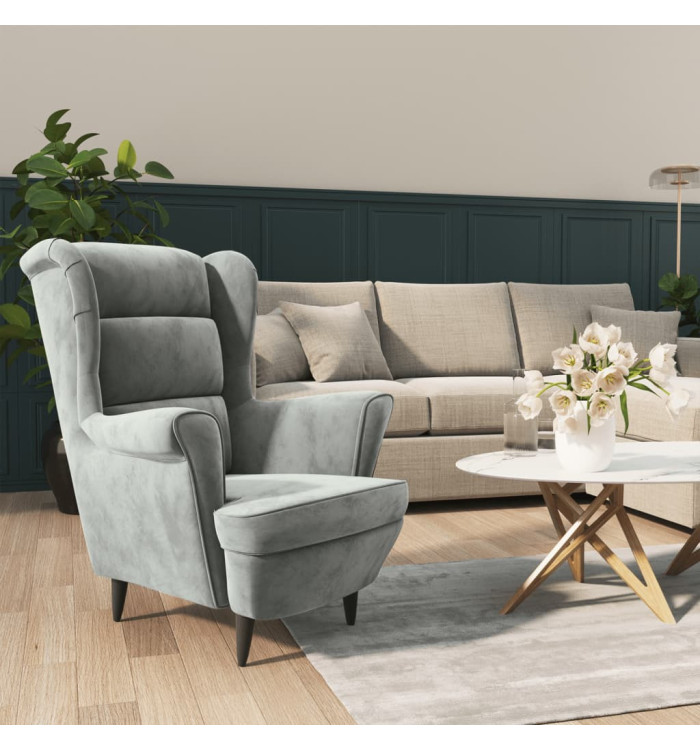 Fauteuil gris clair velours | Mobilier & Déco