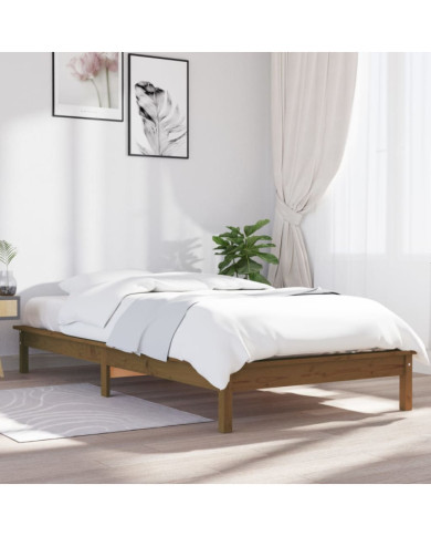 Cadre de lit sans matelas marron miel bois massif | Mobilier & Déco