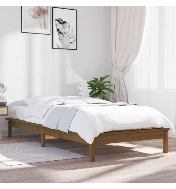 Cadre de lit sans matelas marron miel bois massif | Mobilier & Déco